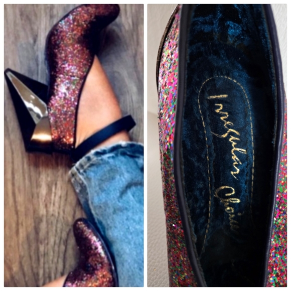 Irregular Choice Shoes - Irregular Choice Multicolor Rainbow Glitter Geometric Cone Heels VTG HTF 80's